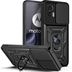 Husa telefon compatibila motorola edge 30 neo, slide &amp;amp; snap premium, magnetic ring holder, negru foto