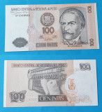 Bancnota veche - Peru 100 Intis 1987 - in stare foarte buna