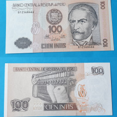 Bancnota veche - Peru 100 Intis 1987 - in stare foarte buna