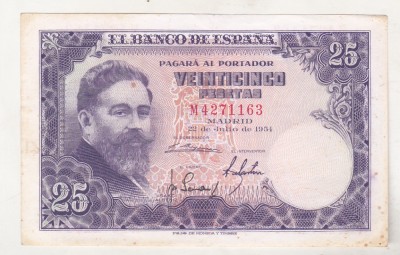 bnk bn Spania 25 pesetas 1954 foto