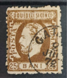 Timbre 1872 Carol I cu barbă, 25 bani, Stampilat