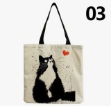 Cumpara ieftin Tote bag cu model pisica 03 , 100% linen, 40x38 cm