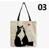 Tote bag cu model pisica 03 , 100% linen, 40x38 cm