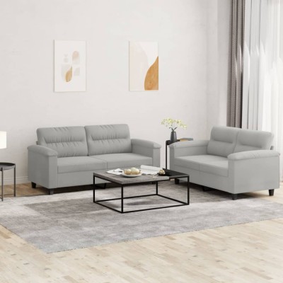 vidaXL Set de canapele cu perne, 2 piese, gri deschis, microfibră 3202315 foto