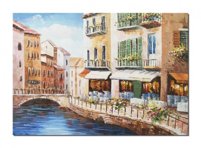 Tablou pictat manual, La Venetia (1) - 100x70cm ulei pe panza in cutit efect 3D foto