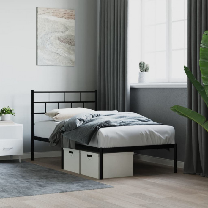vidaXL Cadru de pat metalic cu tăblie, negru, 75x190 cm 355649