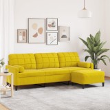 VidaXL Canapea cu 3 locuri și taburet, galben, 210 cm, catifea 3278283