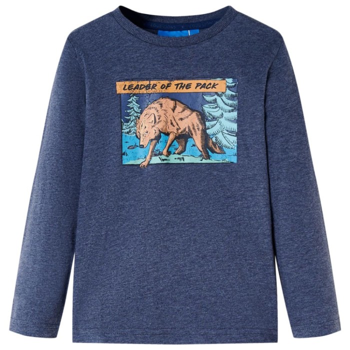 Tricou copii cu m&acirc;neci lungi, albastru &icirc;nchis melanj 140