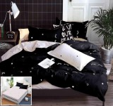 Cumpara ieftin Lenjerie Pat Bumbac 4 Piese Cu Elastic Alb/Negru 180x200 cm