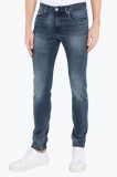 Blugi barbati cu aspect prespala si croiala Slim Tapered albastru inchis, W30 L32