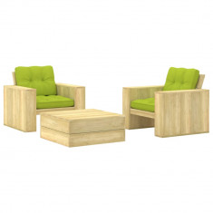 Set mobilier de gradina cu perne, 3 piese, lemn de pin tratat GartenMobel Dekor