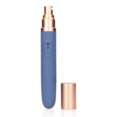 Vibrator Travel cu Compartiment pentru Lubrifiant, 10 Moduri Vibratii, Silicon, USB, Albastru, 18.6 cm foto