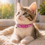 Zgardă pentru pisici cu clopoțel, Fucsia, Reglabilă 20-30 cm, CMCLASS