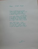 Manuscris de expozitie scris olograf al poetului Mircea Dinescu, poezia Desigur. Desigur. Desigur