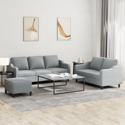 vidaXL Set de canapele cu perne, 3 piese, gri deschis, textil foto