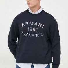 Armani Exchange hanorac de bumbac barbati, culoarea albastru marin, cu imprimeu