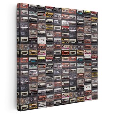 Tablou casete audio fundal muzical retro 2020 Tablou canvas pe panza CU RAMA 30x30 cm