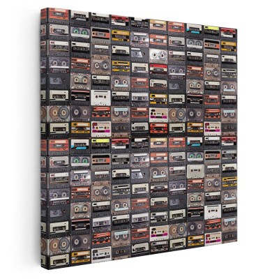 Tablou casete audio fundal muzical retro 2020 Tablou canvas pe panza CU RAMA 60x60 cm foto