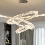 Lustra LED suspendata CAYDEN 200W cu cristale, 3 cercuri, dimabila, telecomanda