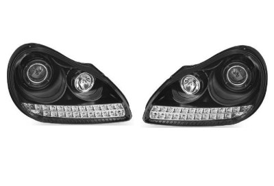 Set faruri tuning Porsche Cayenne, 2002-2006, cu LED indicator; cu LED parking light; D1S+H1; manual/electrical; negru, transparent; Tuning; xenon, foto
