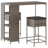 Cumpara ieftin Set mobilier bar de gradina, cu perne, 3 piese, gri, poliratan