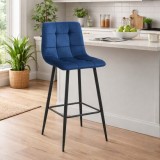 Scaun de bar Artool Arceto Albastru Catifea Picioare Metal Negru Inalt Confortabil Bucatarie Zona Bar