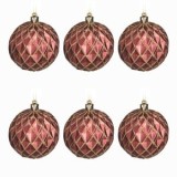 Set Globuri de Craciun Bordo cu Romburi Reliefate Mate și Glitter Auriu &Oslash;8cm - 6, CMCLASS