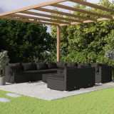 VidaXL Set mobilier de grădină cu perne, 10 piese, negru, poliratan