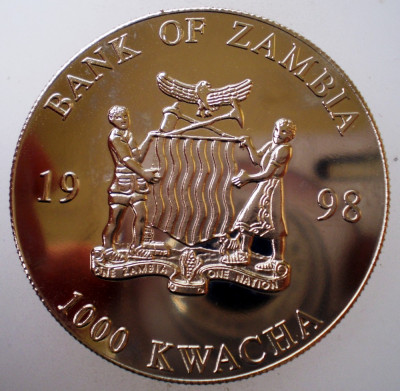 5.352 ZAMBIA EUROPEAN UNITY ONE CURRENCY 20 EURO 1000 KWACHA 1998 PROOF 38mm foto