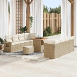 VidaXL Set de mobilă pentru grădină , 11 piese, cu perne, Bej, Rattan Poliester, Acacia