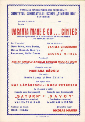 HST A457 Afiș concert Angela Similea Nae Lăzărescu Savoy Rom&amp;acirc;nia comunistă foto