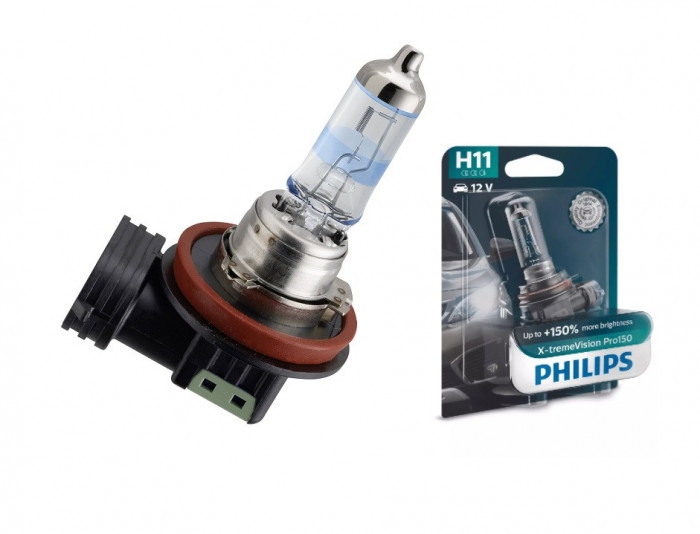 Bec H11 PHILIPS 99ZS317P, 12V; 55W; X-tremeVision Pro150; cu pana 150% mai multa lumina; PGJ19-2; ECE, 1 buc.