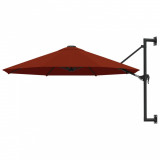 Umbrelă de soare de perete cu st&acirc;lp metalic, cărămiziu, 300 cm