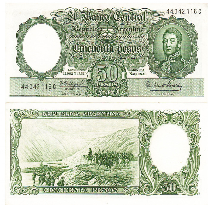 Argentina 50 Pesos 1968-69 P-271 aUNC
