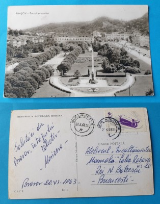 Carte Postala circulata veche anul 1963 - RPR Brasov Parcul Prieteniei foto
