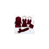 Cumpara ieftin Set Pijama De Dama 5 Piese Visiniu Din Catifea- MEI18