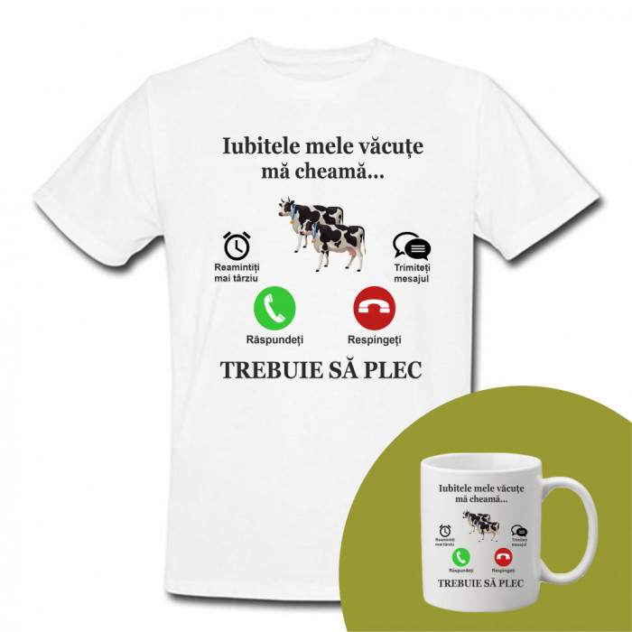 &quot;Iubitele mele văcuțe&quot; Set Personalizat &ndash; Tricou + Cană Negru S