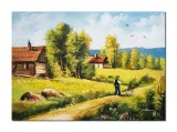 Cumpara ieftin Tablou peisaj rural pictat manual, Voie buna, 70x50cm ulei pe panza, Constantin Feraru