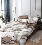 Lenjerie Pat Bumbac 6 Piese Cu Elastic Gri Maro 180x200 cm