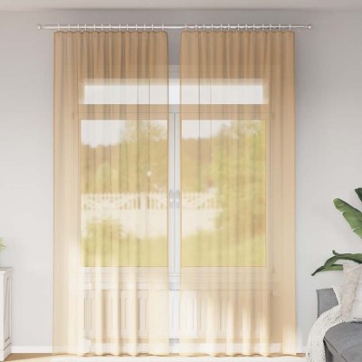 vidaXL Perdele Voile cu buzunare pentru bare 2 buc Nisip 4102220 foto