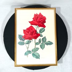 Tablou litografie color, trandafiri, Art Deco, colectie, vintage