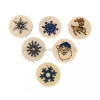Set 6 Ornamente Craciun Lemn Pirogravate Rustice, Albastru, 6cm, Handmade, Decoratiuni Brad Sclipici