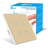 Cumpara ieftin Intrerupator Smart Touch WiFi iUni 4 Canale Aurie Sticla Securizata Control Vocal Google Alexa Smart Life Tuya