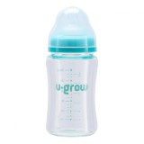 Biberon Sticla U-Grow 180ml + 2 Tetine Silicon M 3-6 Luni, Fara BPA, Ftalati, PVC, Sigur Hranire Bebelusi 0+ Luni