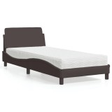 Cumpara ieftin Pat cu saltea, maro &icirc;nchis, 80x200 cm, material textil