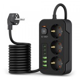 Prelungitor Tech-Protect PC3X6, 15.5W, 3.1A, 3 x USB-A - 3 x USB-C - 3 x Schuko, Negru