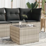 Cumpara ieftin Masă de grădină blat sticlă, gri deschis, 55x55x37 cm poliratan