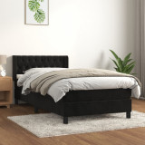 VidaXL Pat box spring cu saltea, negru, 90x200 cm, catifea