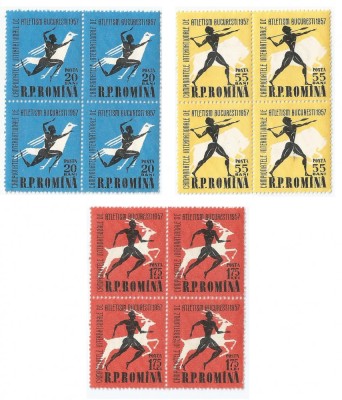 |Romania, LP 439/1957, Campionatele Intern. de Atletism, Bucuresti, bloc 4, MNH foto