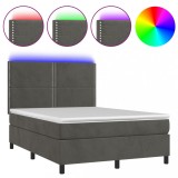 Cumpara ieftin Pat cu arcuri, saltea si LED, gri inchis, 140x200 cm, catifea